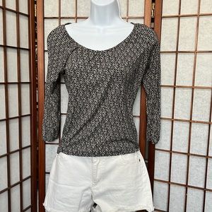 Loft Petite Star Floral Print Shirred 3/4 sleeve Pleasant tee